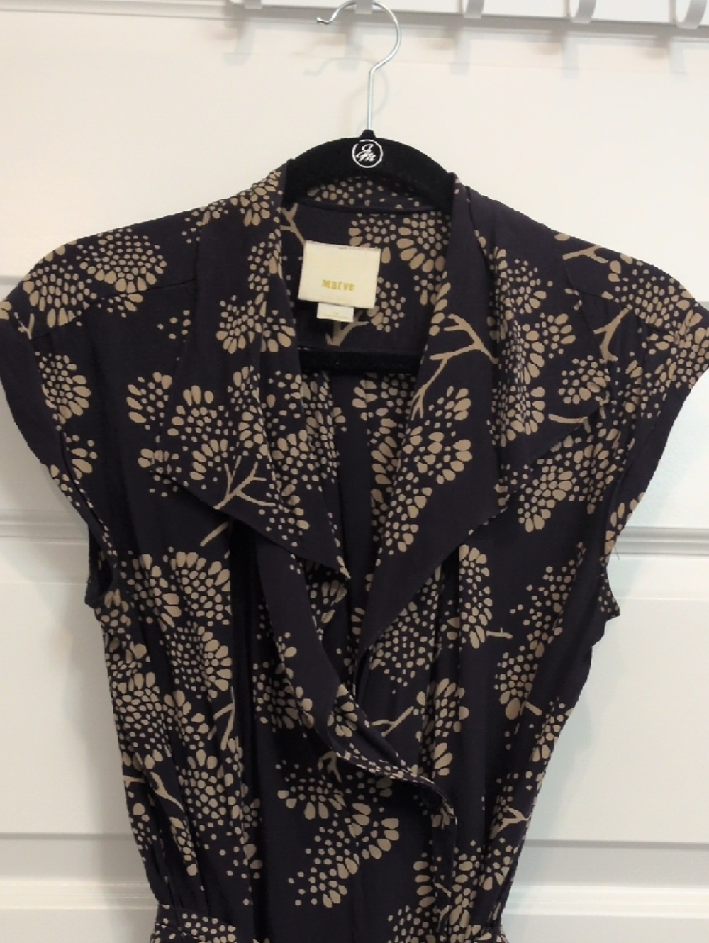 Maeve Silk Navy Gingko Print Wrap Dress - Picture 4 of 12